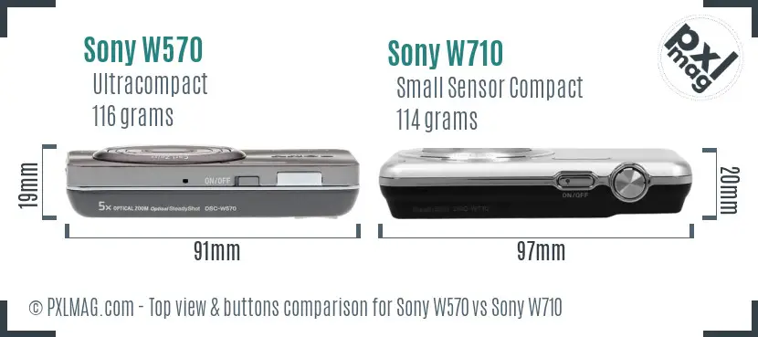 Sony W570 vs Sony W710 top view buttons comparison