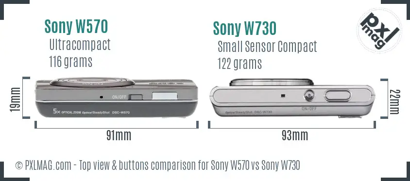 Sony W570 vs Sony W730 top view buttons comparison