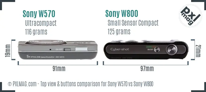 Sony W570 vs Sony W800 top view buttons comparison