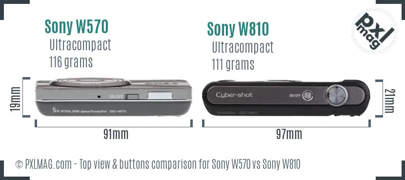 Sony W570 vs Sony W810 top view buttons comparison
