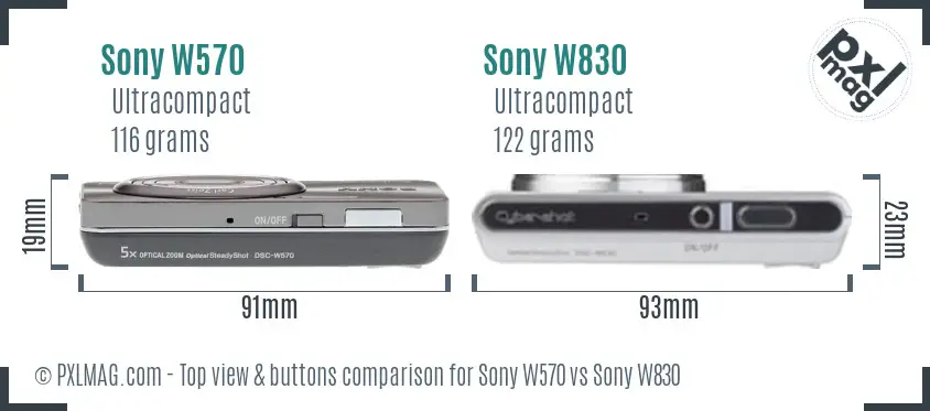 Sony W570 vs Sony W830 top view buttons comparison