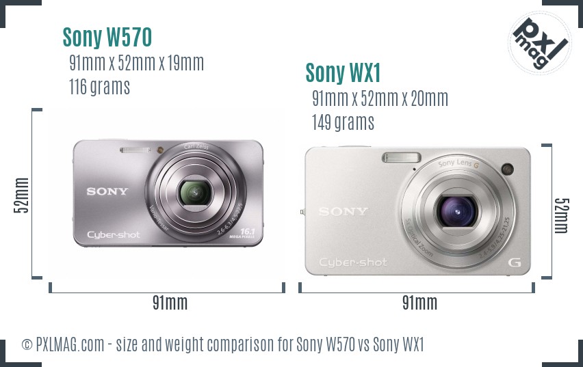 Sony W570 vs Sony WX1 size comparison