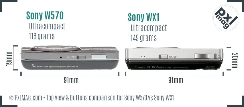 Sony W570 vs Sony WX1 top view buttons comparison