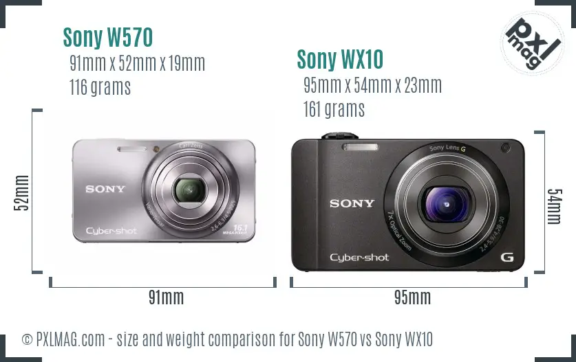 Sony W570 vs Sony WX10 size comparison