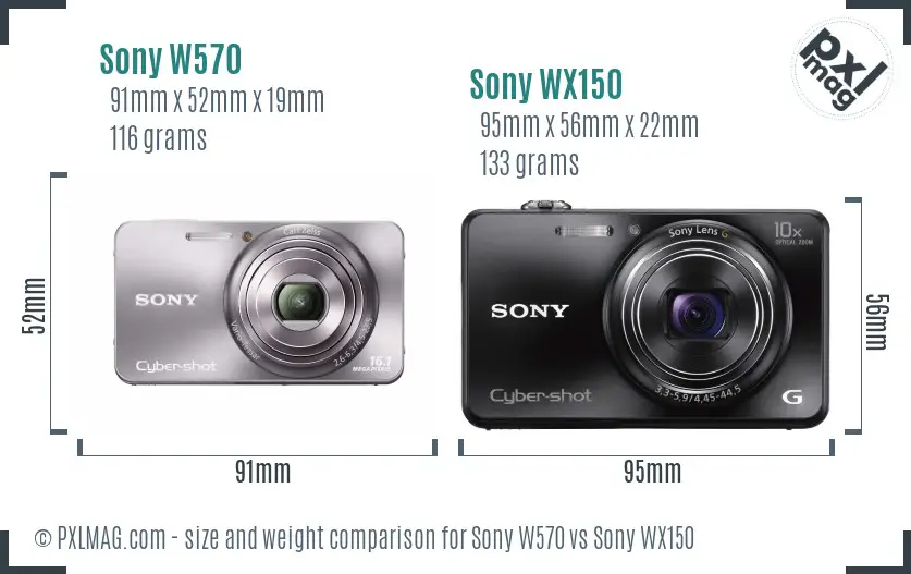 Sony W570 vs Sony WX150 size comparison