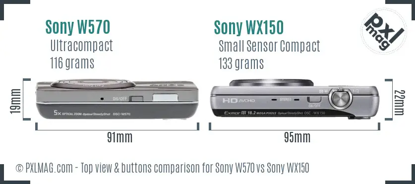Sony W570 vs Sony WX150 top view buttons comparison