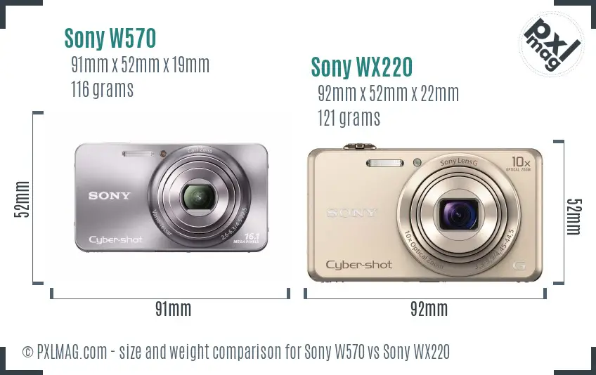 Sony W570 vs Sony WX220 size comparison