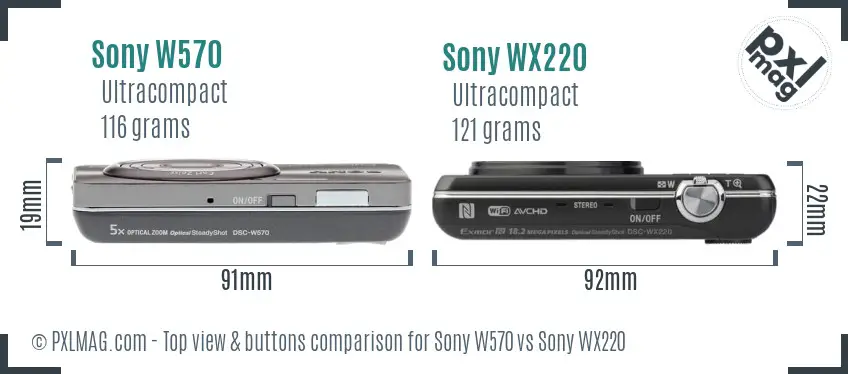 Sony W570 vs Sony WX220 top view buttons comparison