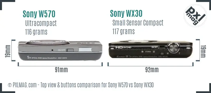 Sony W570 vs Sony WX30 top view buttons comparison