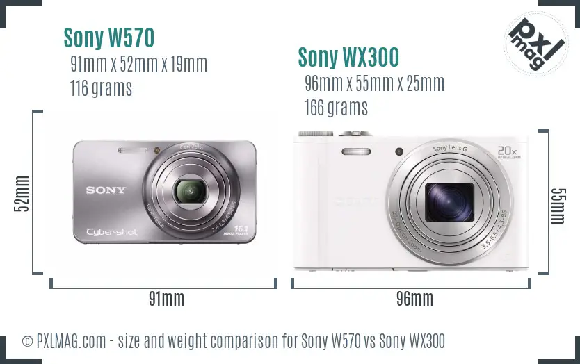Sony W570 vs Sony WX300 size comparison