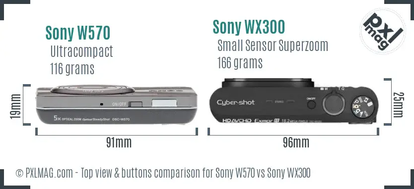 Sony W570 vs Sony WX300 top view buttons comparison