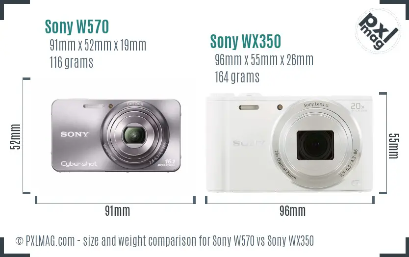 Sony W570 vs Sony WX350 size comparison