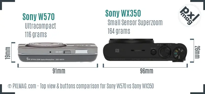 Sony W570 vs Sony WX350 top view buttons comparison