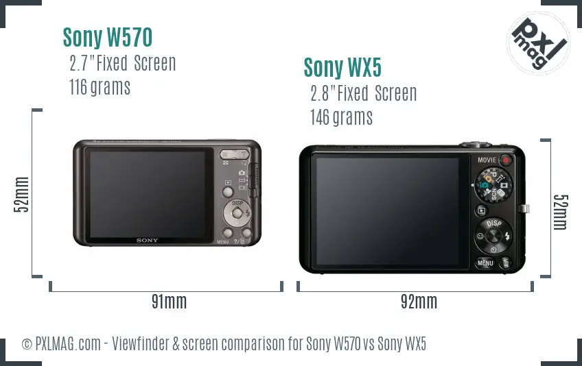 Sony W570 vs Sony WX5 Screen and Viewfinder comparison