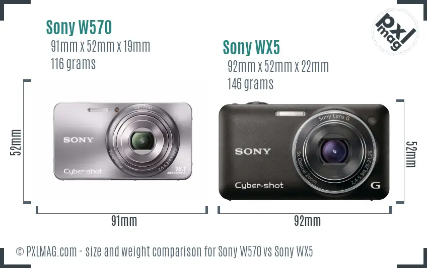 Sony W570 vs Sony WX5 size comparison