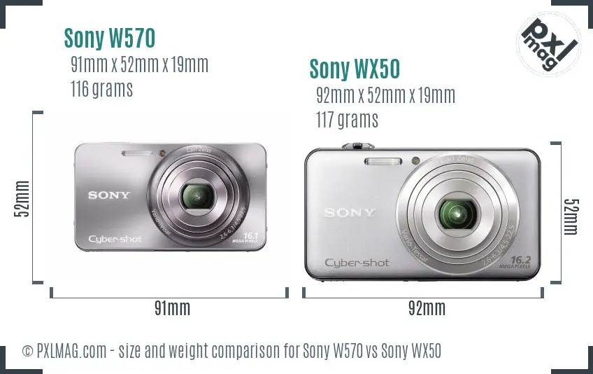 Sony W570 vs Sony WX50 size comparison