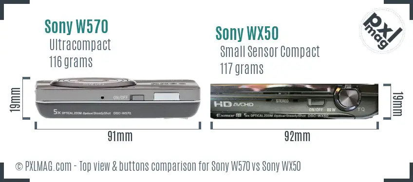 Sony W570 vs Sony WX50 top view buttons comparison
