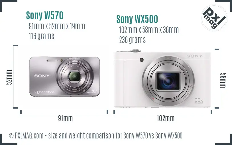 Sony W570 vs Sony WX500 size comparison