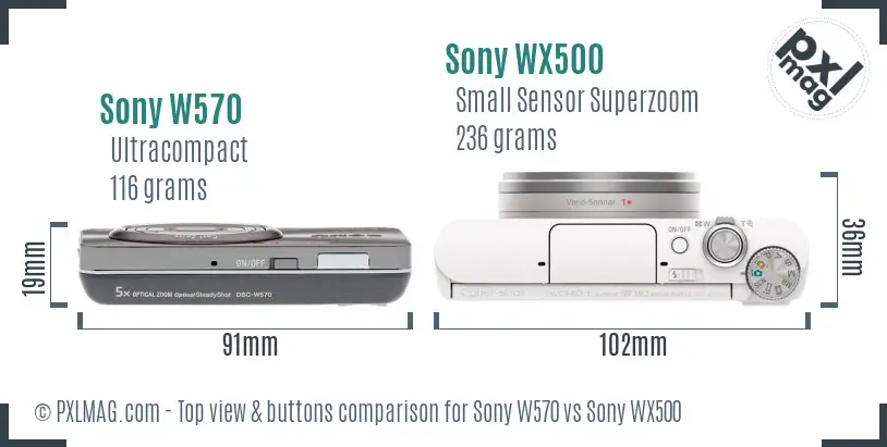 Sony W570 vs Sony WX500 top view buttons comparison