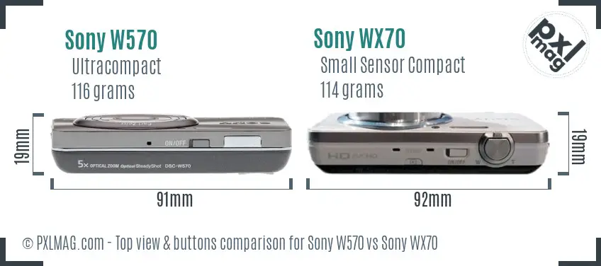 Sony W570 vs Sony WX70 top view buttons comparison