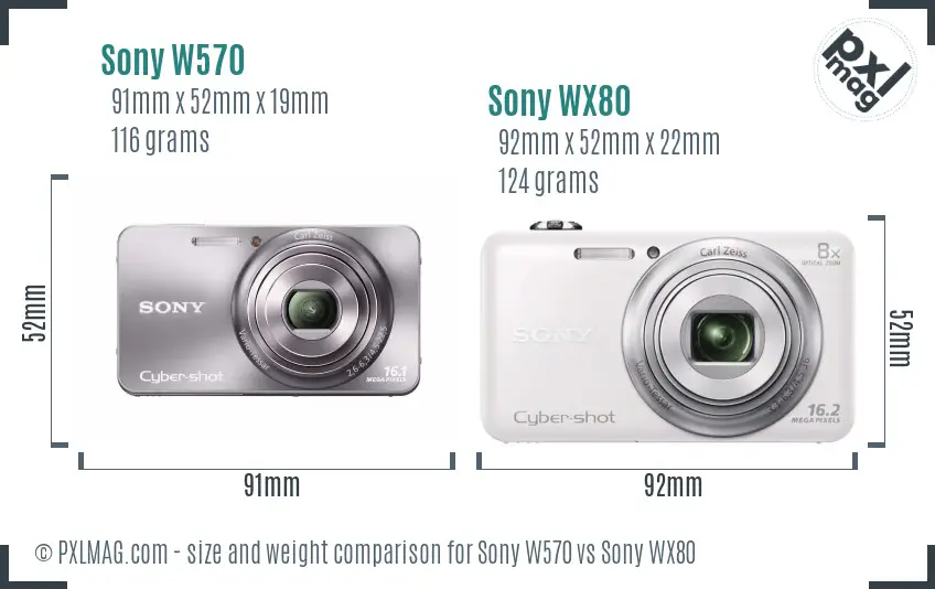 Sony W570 vs Sony WX80 size comparison