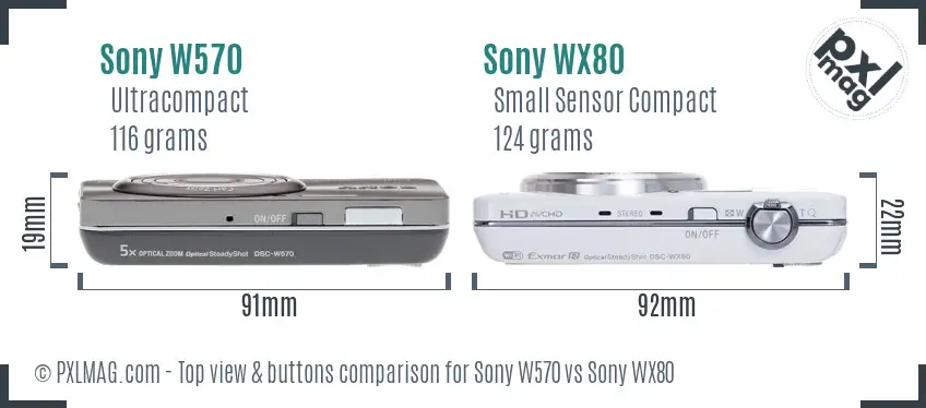 Sony W570 vs Sony WX80 top view buttons comparison