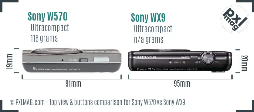 Sony W570 vs Sony WX9 top view buttons comparison