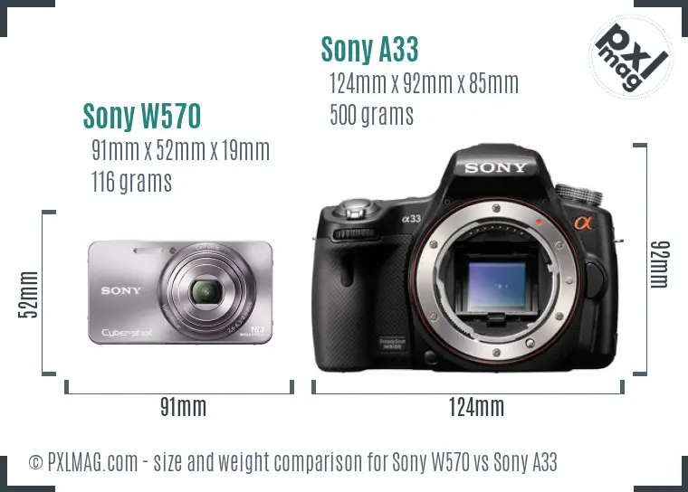 Sony W570 vs Sony A33 size comparison