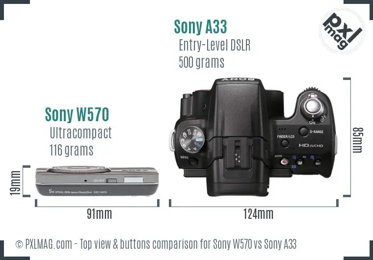 Sony W570 vs Sony A33 top view buttons comparison