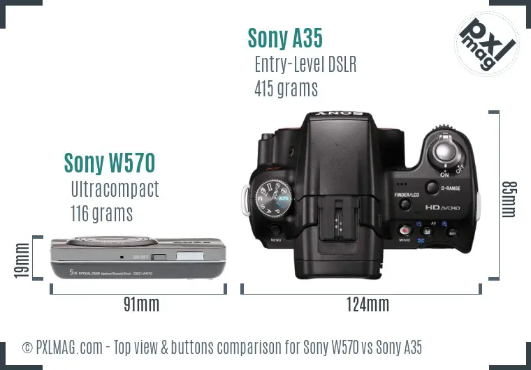 Sony W570 vs Sony A35 top view buttons comparison