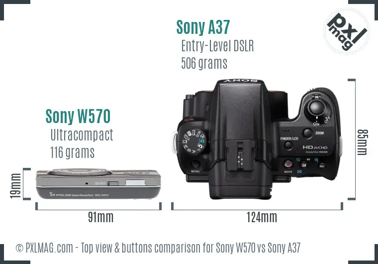 Sony W570 vs Sony A37 top view buttons comparison