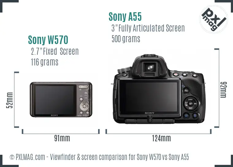 Sony W570 vs Sony A55 Screen and Viewfinder comparison