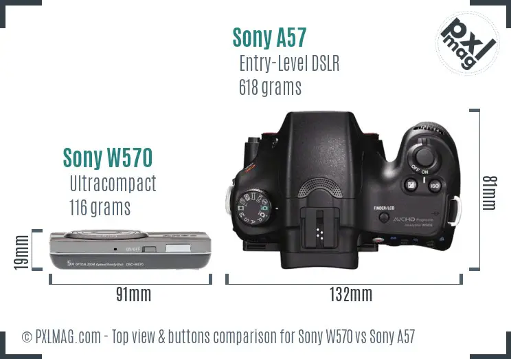 Sony W570 vs Sony A57 top view buttons comparison
