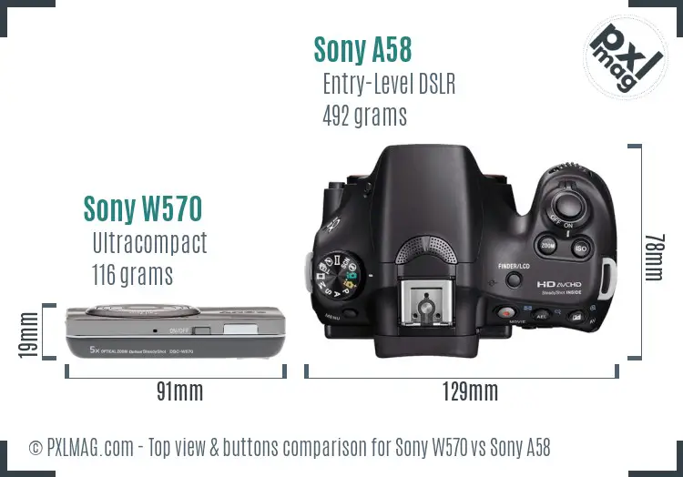 Sony W570 vs Sony A58 top view buttons comparison
