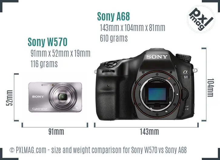 Sony W570 vs Sony A68 size comparison