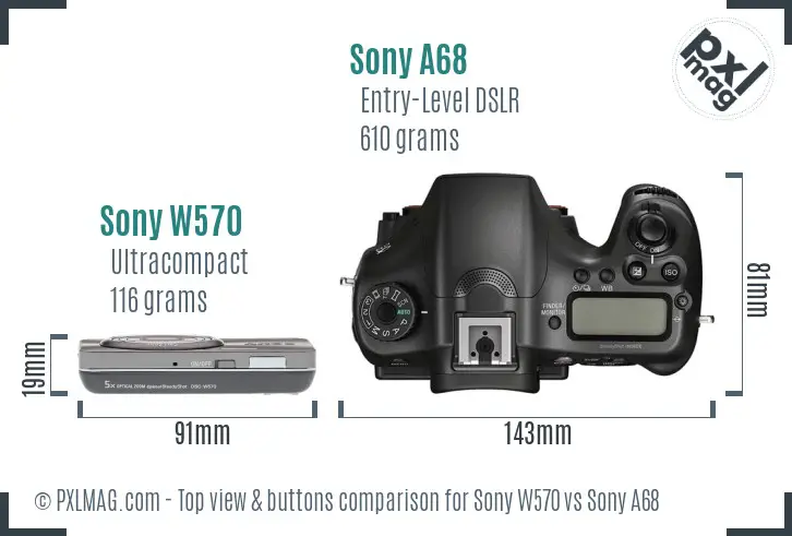 Sony W570 vs Sony A68 top view buttons comparison