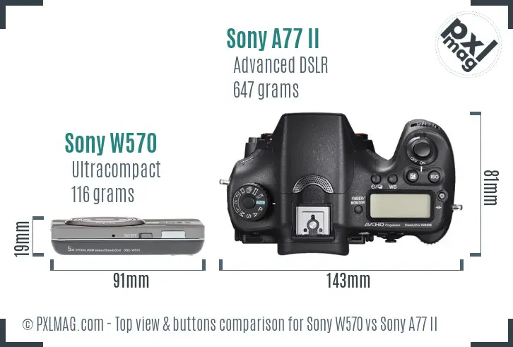 Sony W570 vs Sony A77 II top view buttons comparison