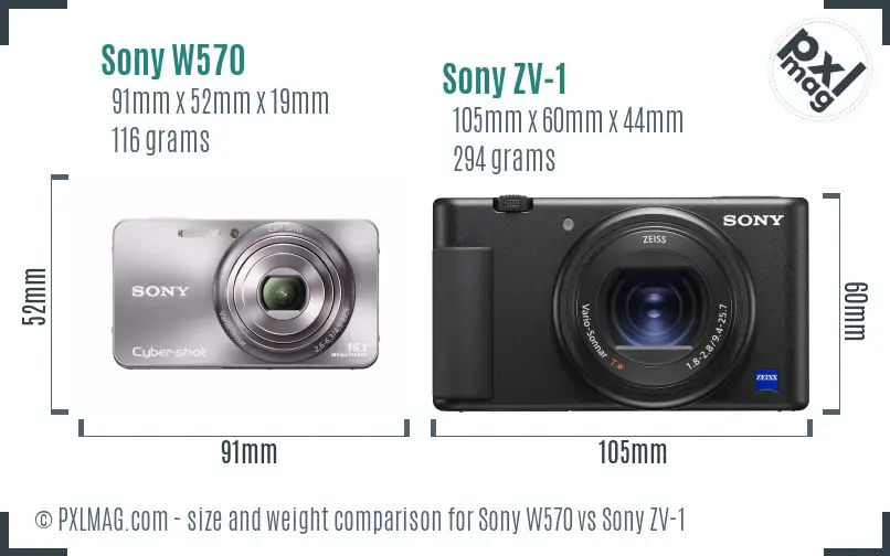 Sony W570 vs Sony ZV-1 size comparison