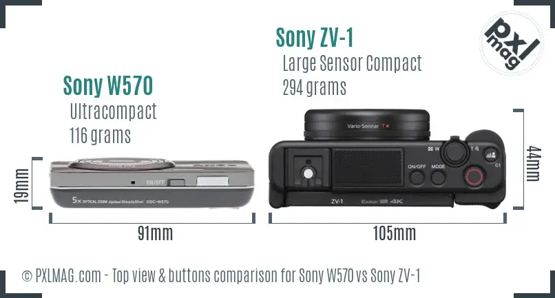 Sony W570 vs Sony ZV-1 top view buttons comparison