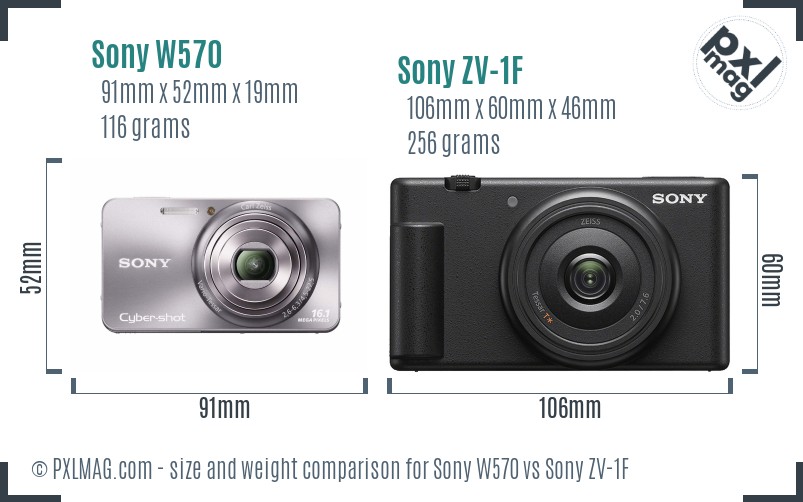 Sony W570 vs Sony ZV-1F size comparison