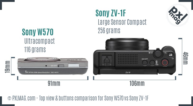 Sony W570 vs Sony ZV-1F top view buttons comparison