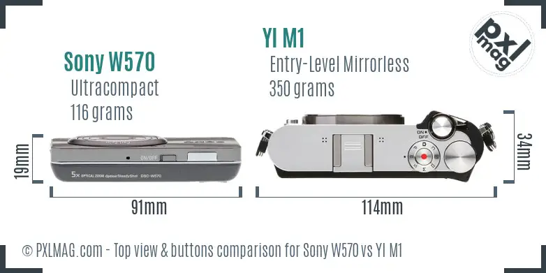 Sony W570 vs YI M1 top view buttons comparison