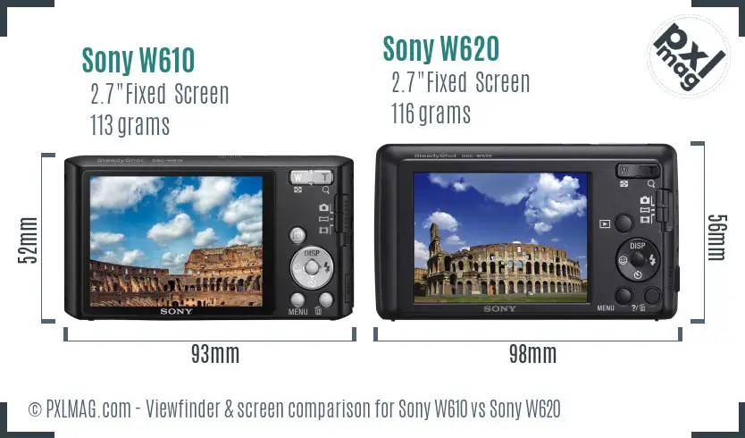 Sony W610 vs Sony W620 Screen and Viewfinder comparison