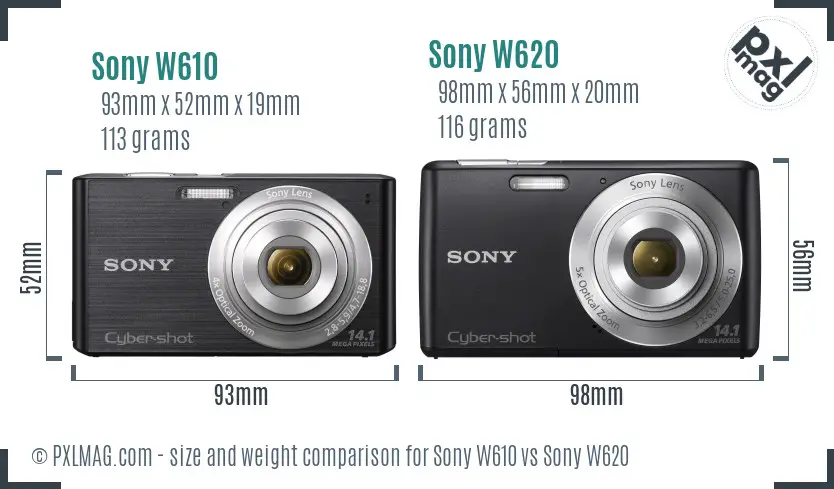 Sony W610 vs Sony W620 size comparison