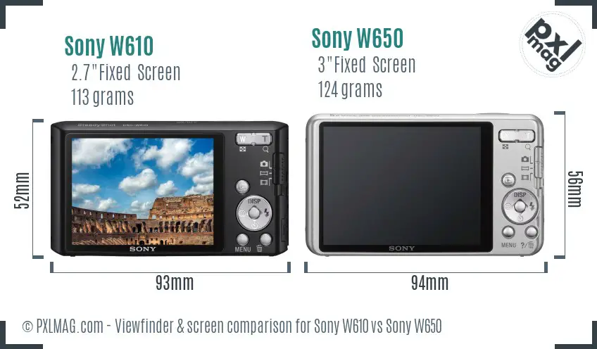 Sony W610 vs Sony W650 Screen and Viewfinder comparison