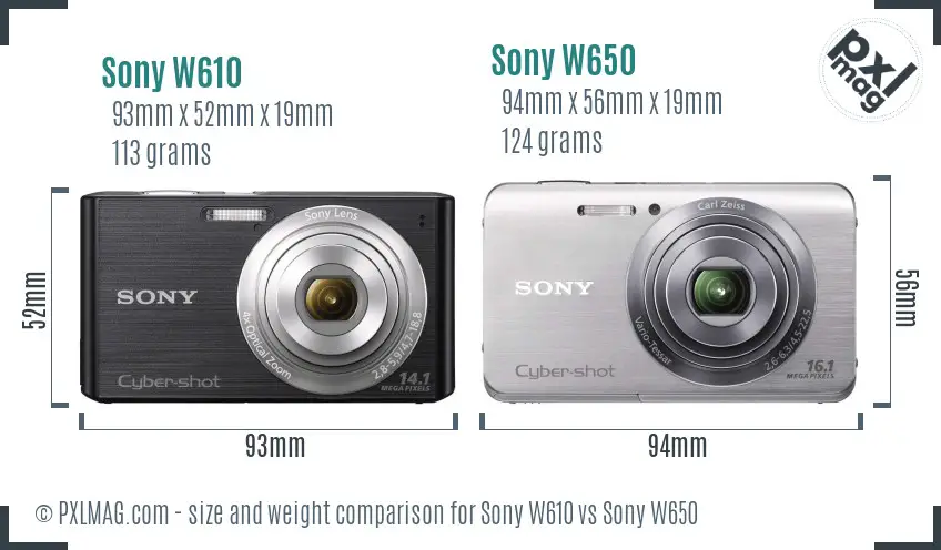 Sony W610 vs Sony W650 size comparison