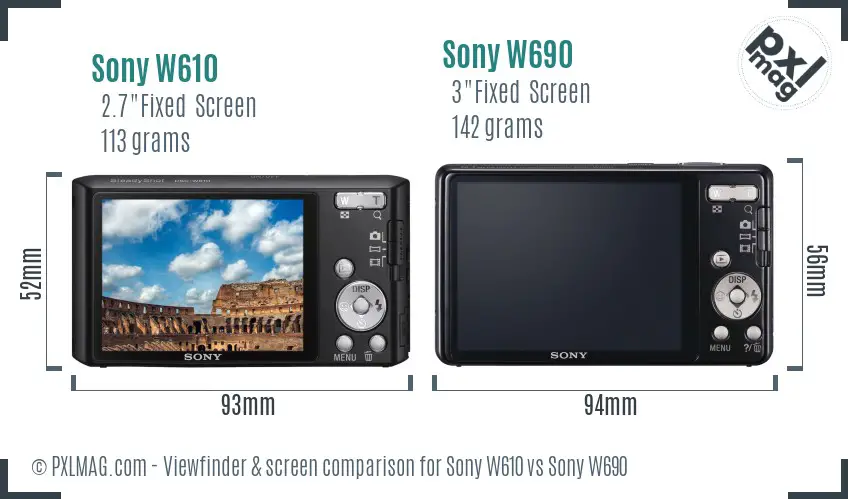 Sony W610 vs Sony W690 Screen and Viewfinder comparison