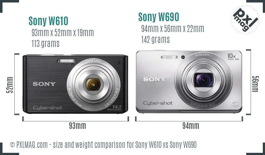 Sony W610 vs Sony W690 size comparison
