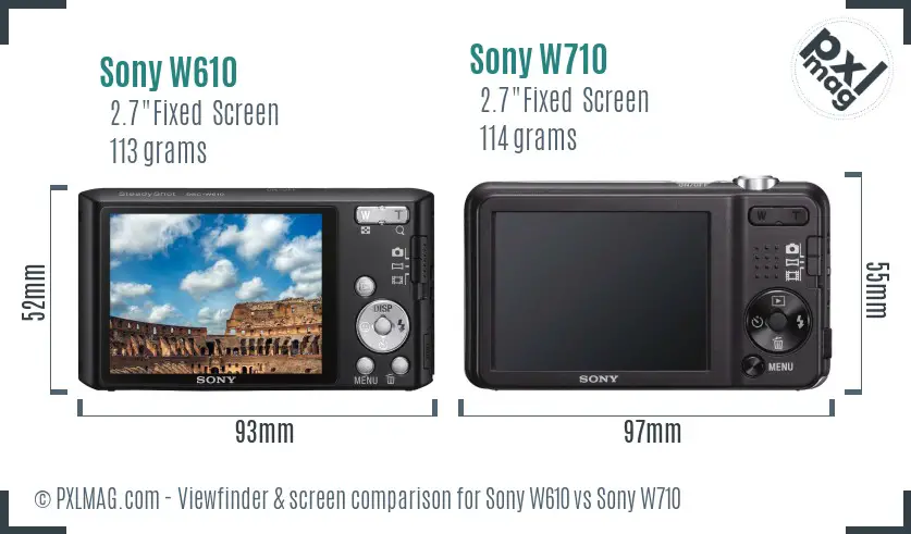 Sony W610 vs Sony W710 Screen and Viewfinder comparison