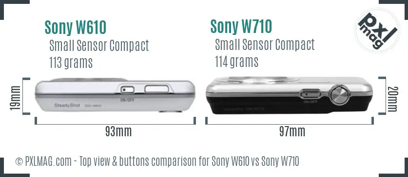 Sony W610 vs Sony W710 top view buttons comparison